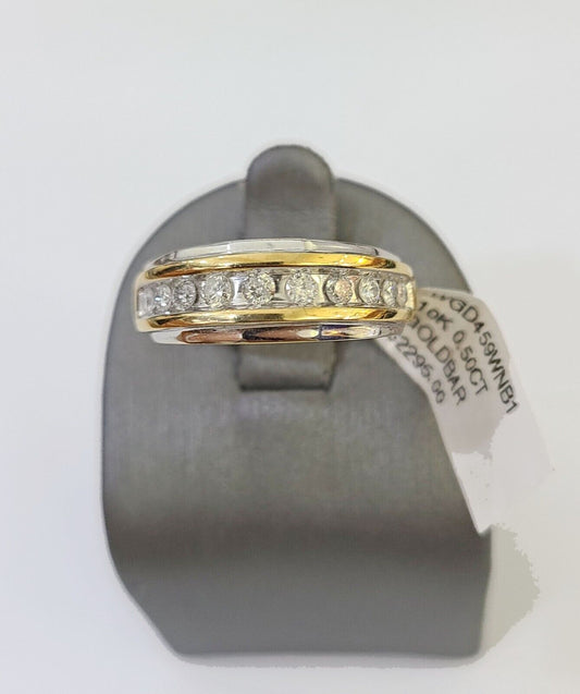 10k White Yellow Gold Diamond Mens Ring Band Wedding Genuine Natural Real