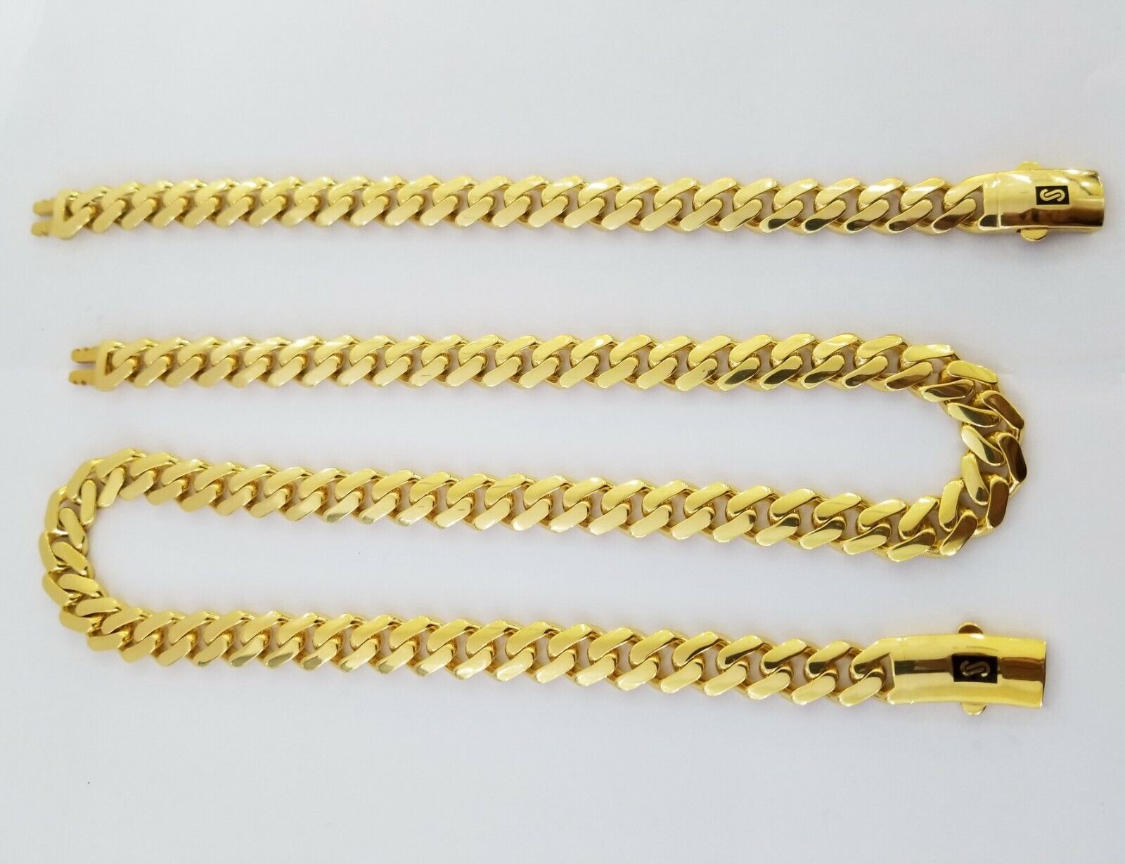 10k Gold Cuban Link Royal 11mm Monaco Chain And Bracelet 10kt Real Gold Set