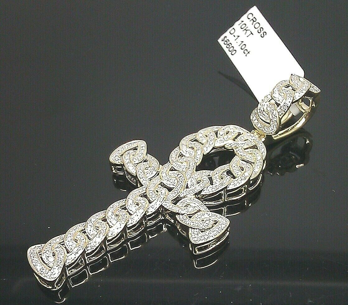 Real 10K gold Diamond Cross Ankh Charm Pendant 1 CT Genuine Diamond Yellow Gold