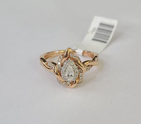 REAL 14k Rose Gold Diamond Ladies Ring Drop Shaped Women Engagement Wedding