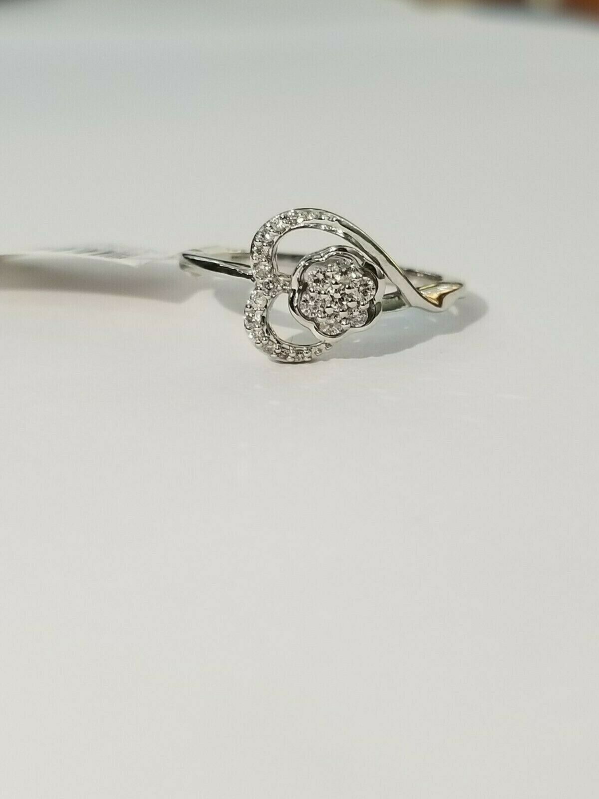 14k White Gold Diamonds ladies Ring Heart shaped Flower Setting , Sizable, REAL