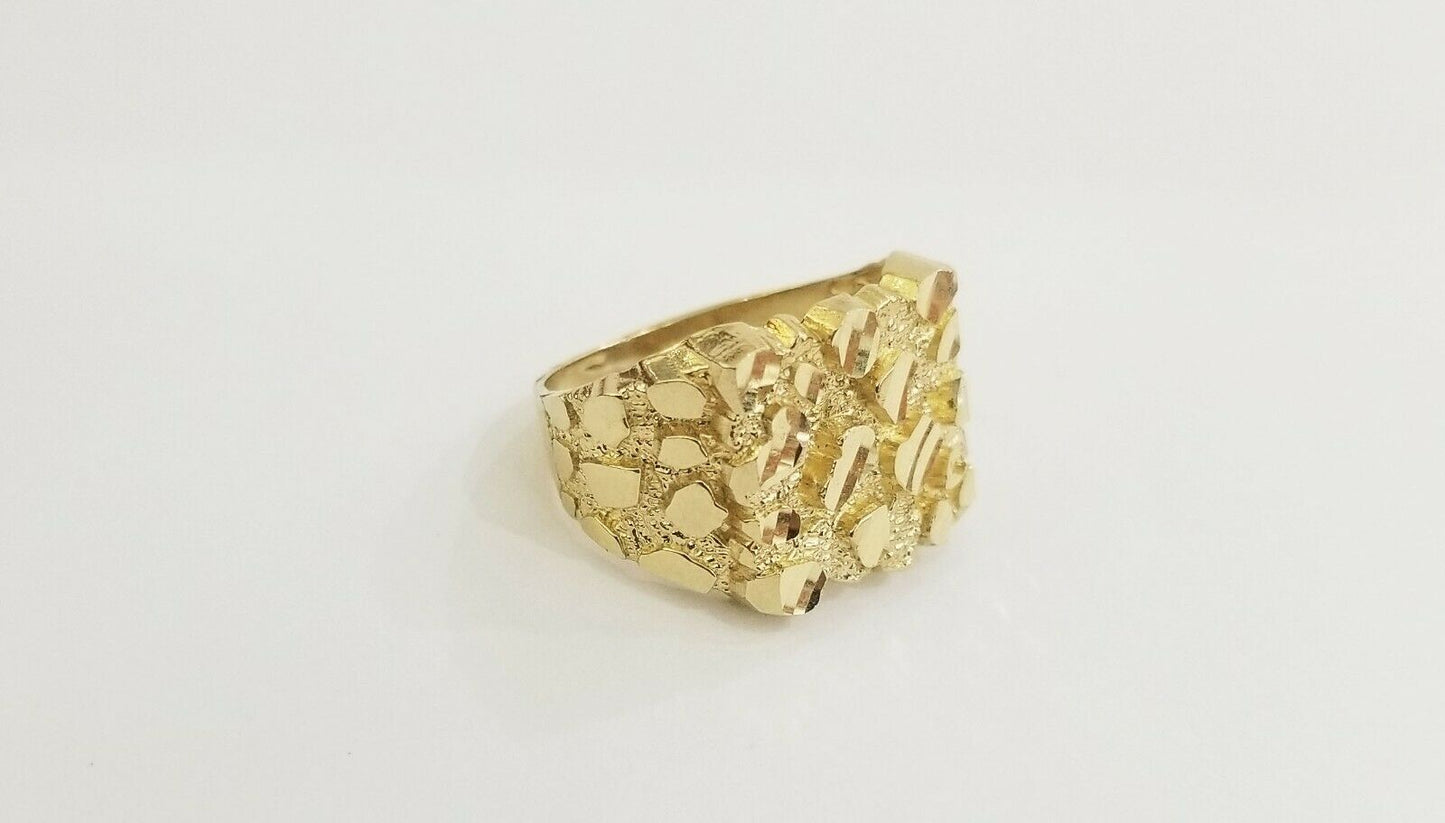 10k Real yellow Gold Nugget men Ring Sizable casual, squared gold ring 10kt