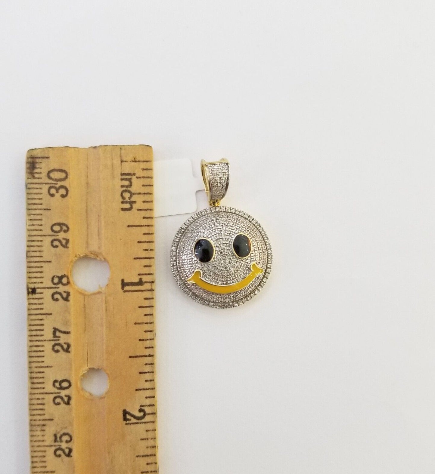 10K Yellow Gold Smile Emoji Pendant Real Diamond 1" Round Happy Emotion Charm