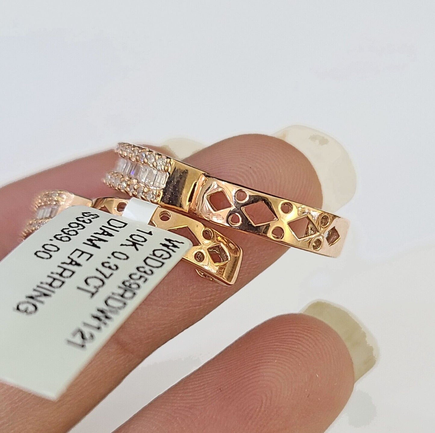 10k Rose gold Hoops Earring Real Diamond Women Genuine