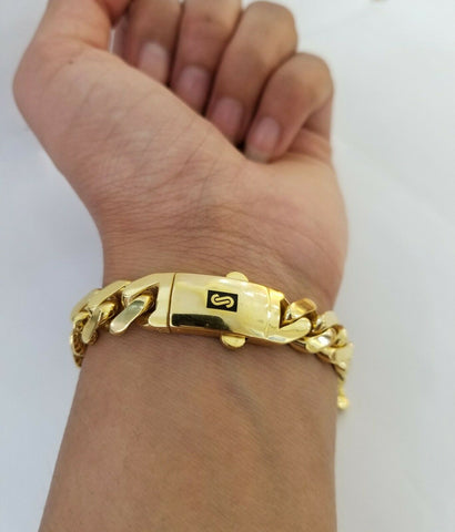 Real 10K Gold Royal Monaco Miami Cuban Link 9" Chain Bracelet w Box Clasp 11mm