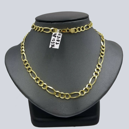 7mm 28" Solid 10k Yellow Gold Figaro Link Chain Heavy Necklace Men Women REAL