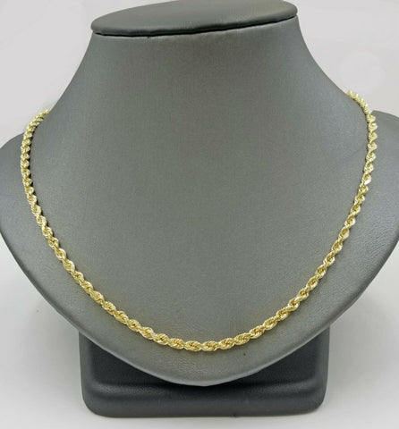 14k SOLID Yellow Gold Rope Chain Diamond Cut 3mm 24" Inches Lobster Lock Real