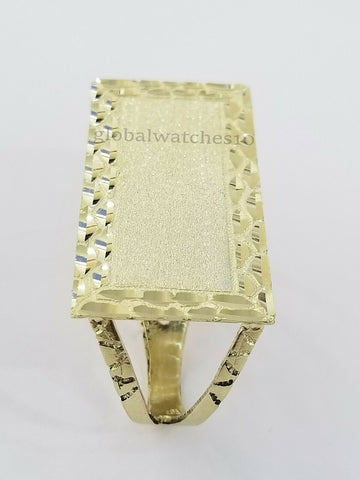 10k Real Yellow Gold Double Two Finger Nugget Men Casual Ring With Diamond Cut