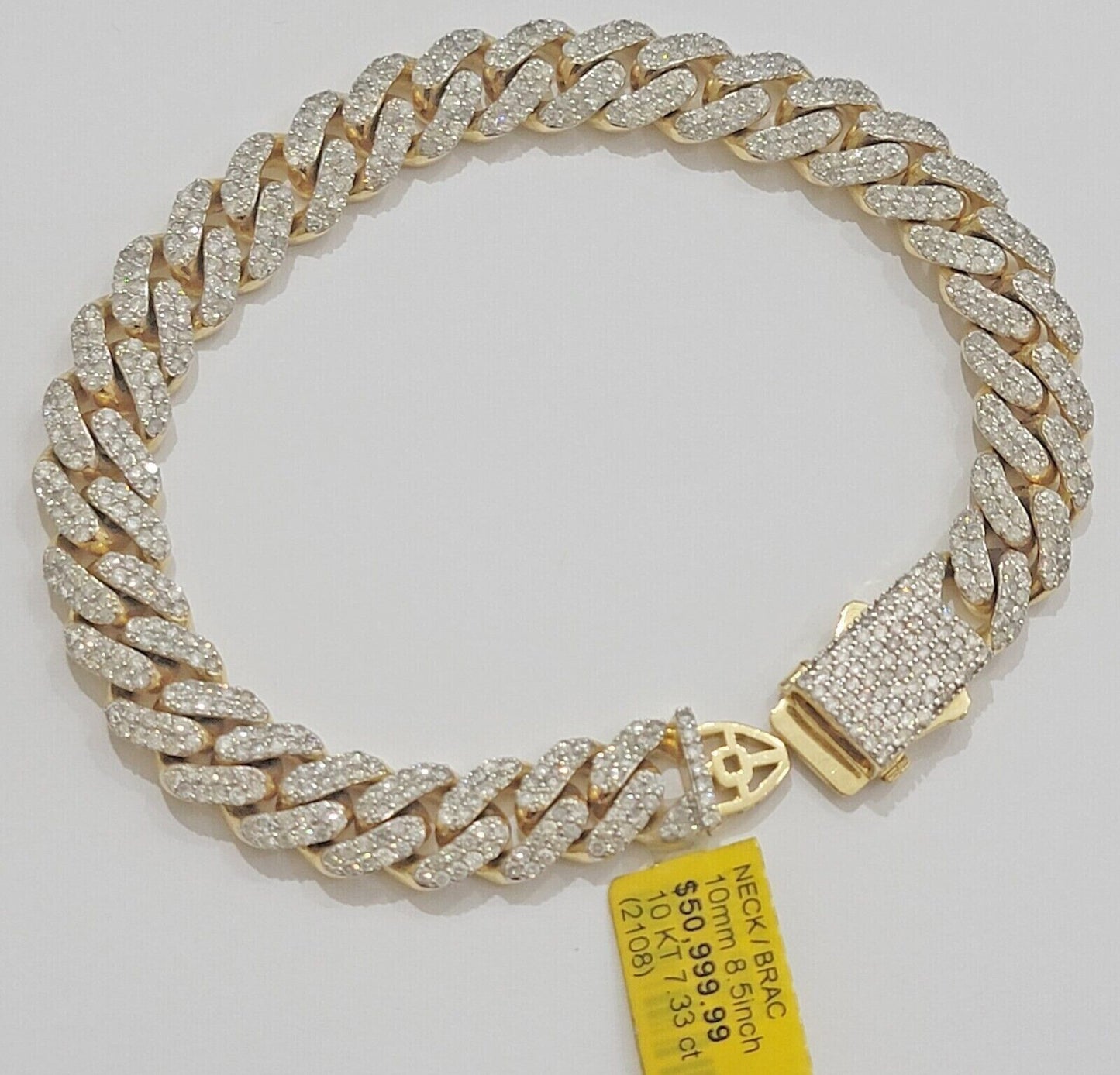 10k Miami cuban Gold & Diamond Bracelet 10mm 7 CT Natural Diamonds Solid