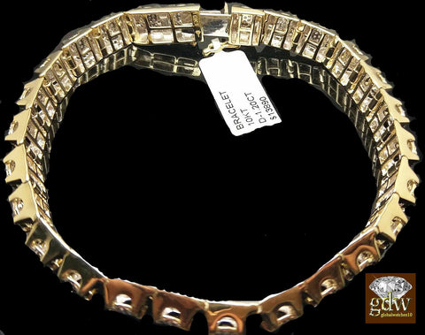 Real 10k Real Yellow Gold Mens Real Diamond Tennis 8" Bracelet, Crown ,Unique