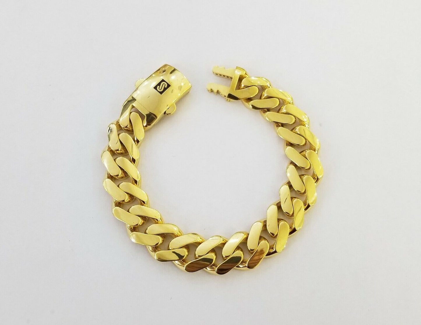 10K Yellow Gold Monaco Bracelet 7.5" inch 15mm Cuban link Hand chain