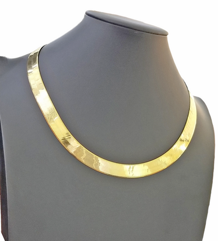 Real 10K Yellow Gold Herringbone 11mm Necklace Chain 23 Inch Solid Lobster Lock