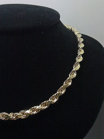 Real 10K Yellow Gold Rope Chain Necklace 24" inch 5mm Men