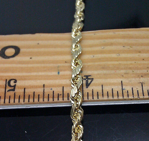 Real 10k Yellow Gold Rope Bracelet 4mm 8" Inch Men women Real diamond Cut