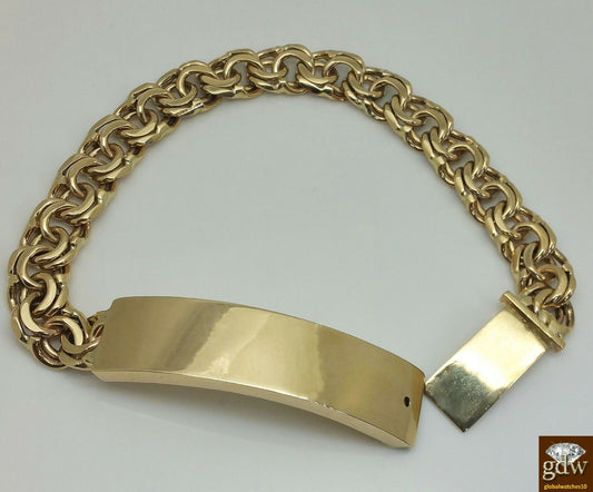 10k Gold Chino Link ID Bracelet Box Lock  8.5" 13mm With Chain and Cross