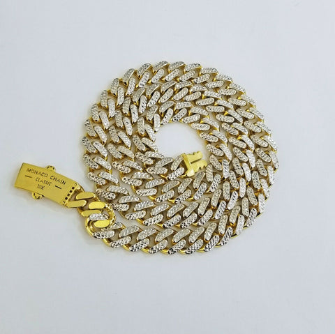 10k Real Gold Monaco Link Chain with diamond cuts ,Men's women necklace,10kt