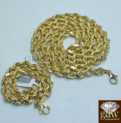 10k Gold Rope Chain & 9" Bracelet Set  26" -30" Inch Necklace, 10kt Yellow Gold