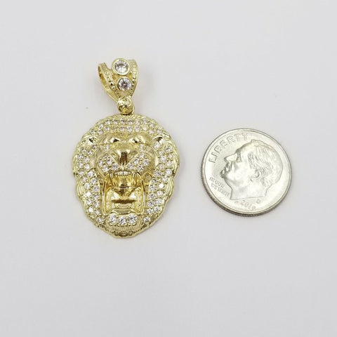REAL10k Yellow Gold Lion Head Charm Pendent 2.5 Rope Chain 20 22 24 Roaring Head
