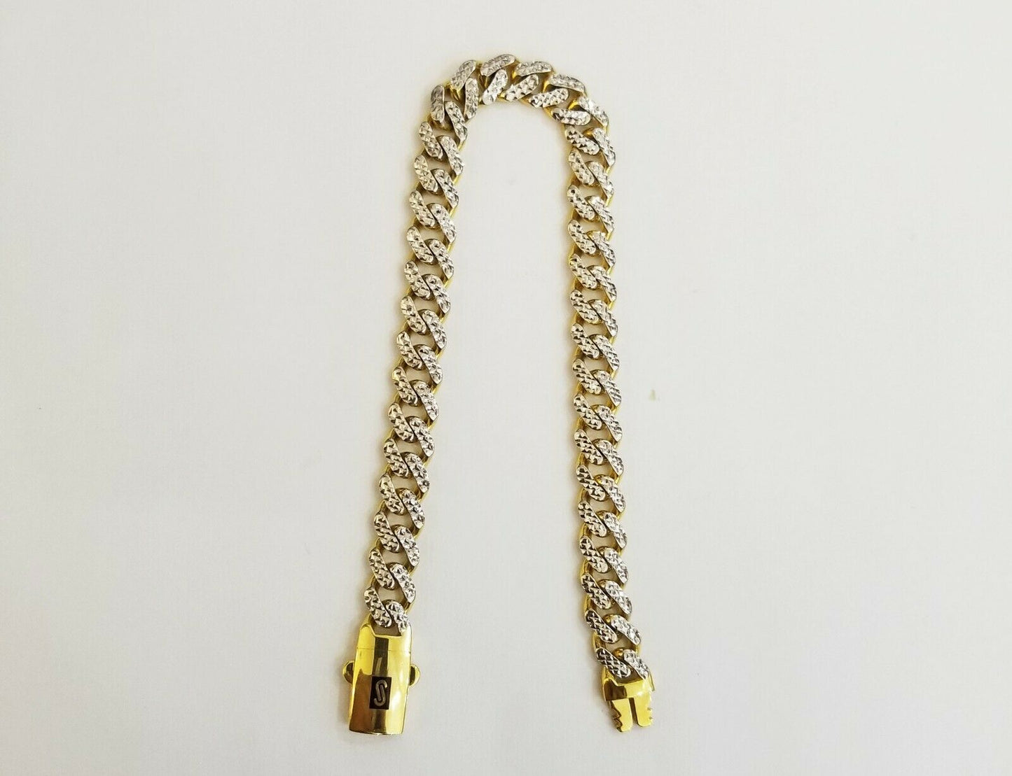 10K Yellow Gold Monaco Chain Bracelet 8mm Diamond Cut 8.5 " Long, 10kt