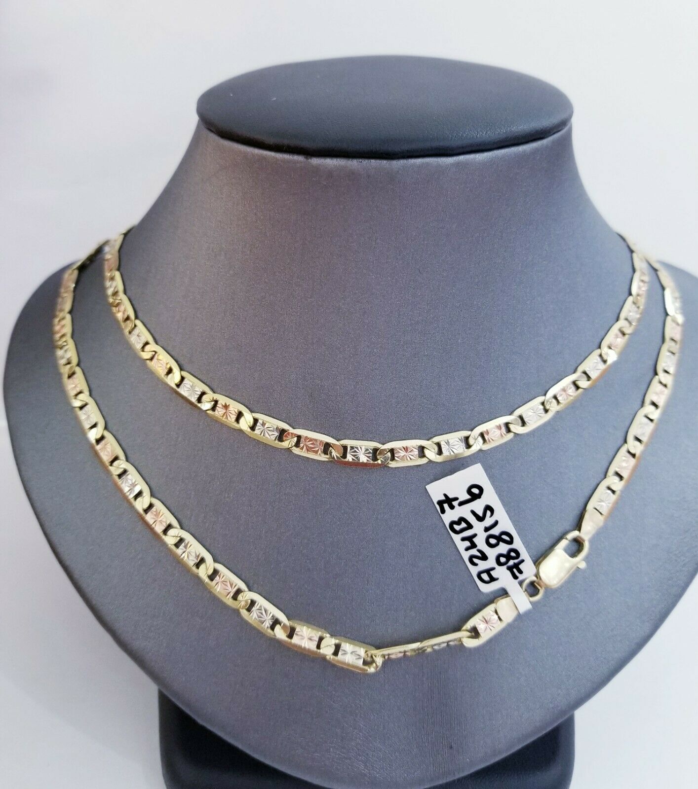 10K Gold Figaro Link Chain 5mm Necklace 26" Diamond Cut REAL Tri-color Gold