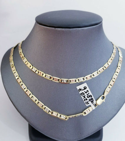 10K Gold Figaro Link Chain 5mm Necklace 26" Diamond Cut REAL Tri-color Gold