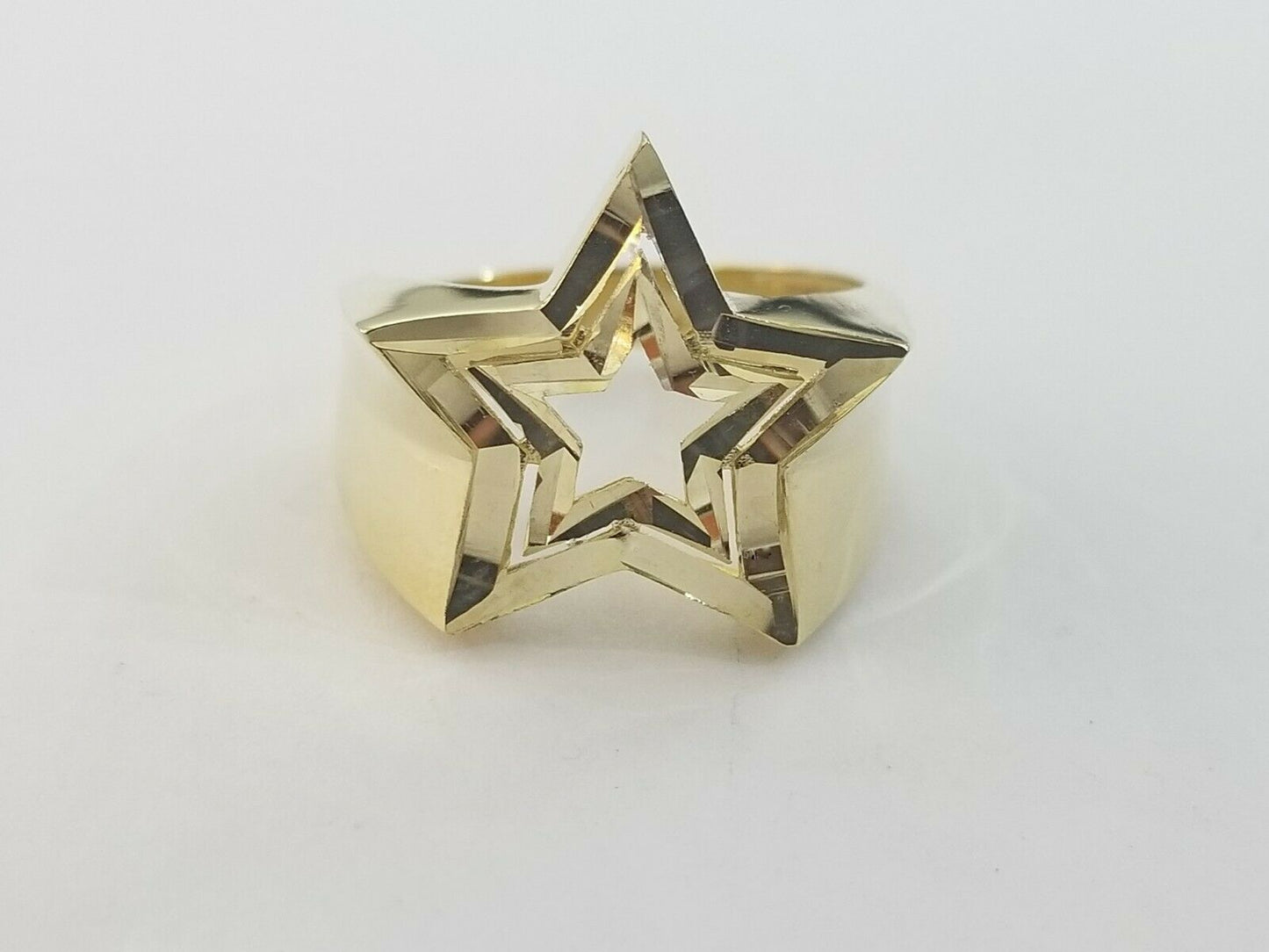 10k Yellow Gold Double Star Mens Ring Diamond Cut Design Real 10k casual pinky