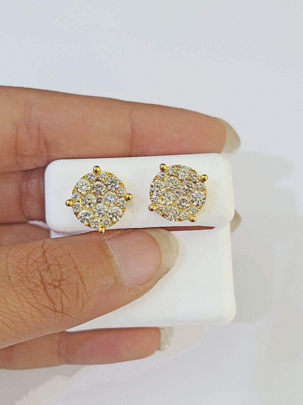 10k Yellow gold Flower Earrings with Real 2.09CT diamond screw-bag ,Women studs