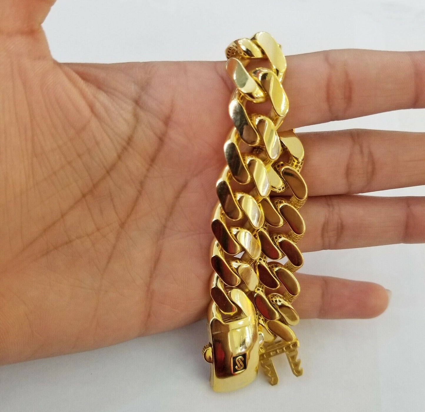 10K Yellow Gold Monaco Bracelet 7.5" inch 15mm Cuban link Hand chain