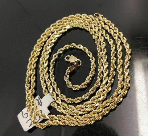 10k Gold Men Easy Money Pendant Rope Chain Necklace 2.5mm 18 20 22 24 26 28 Inch