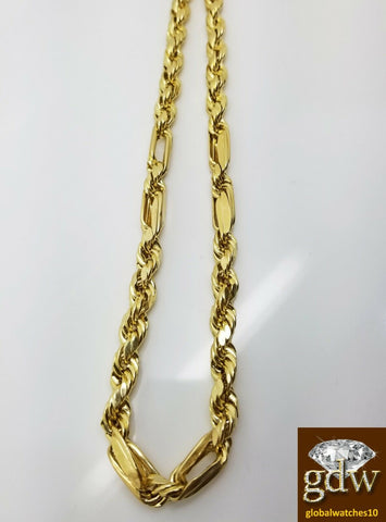Real 10k Yellow Gold Mens Milano Rope Chain Necklace 24 Inch 7mm, Rope Franco