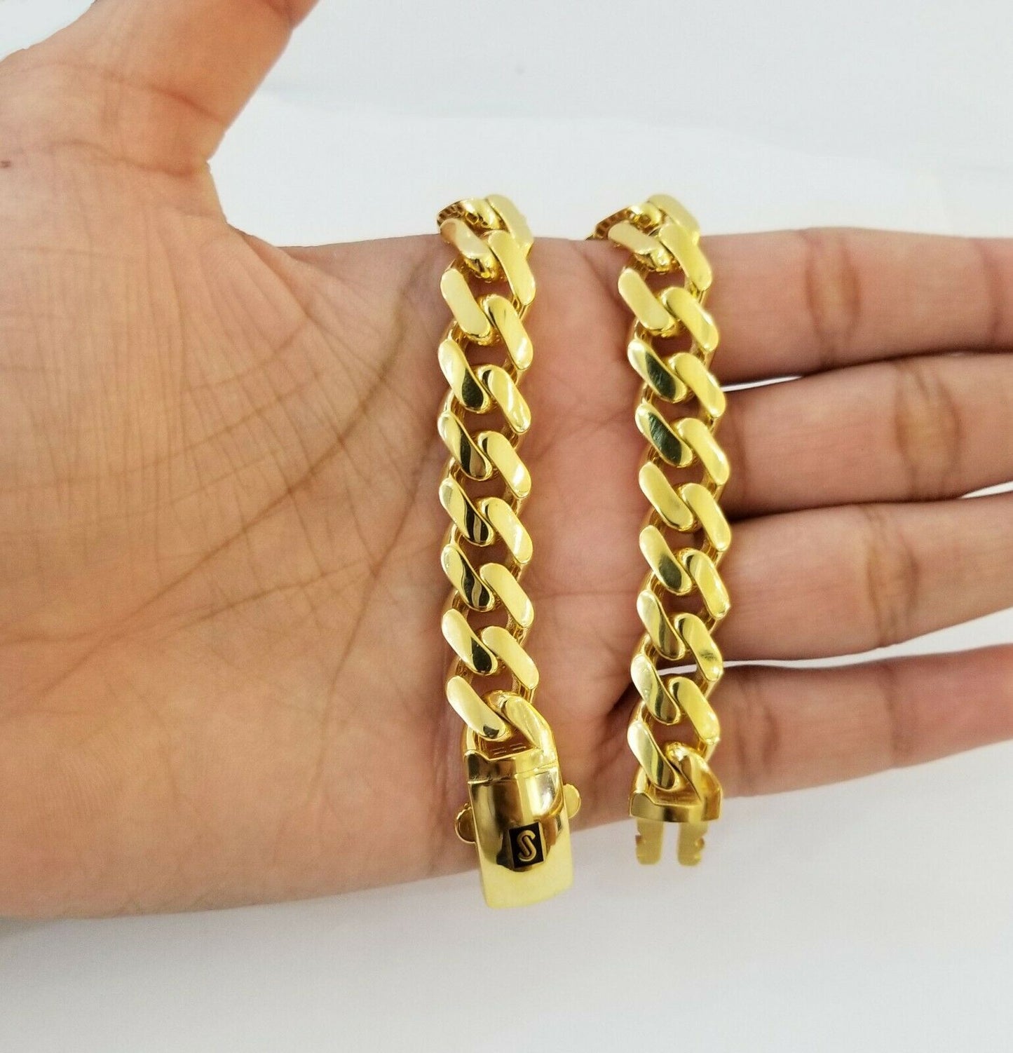 Real 10K Gold Royal Monaco Miami Cuban Link 9" Chain Bracelet w Box Clasp 11mm