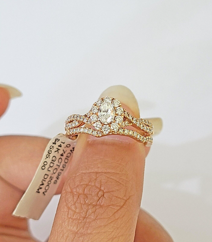 14k Rose Gold Diamond Bridal Ring Band Set Ladies Wedding Real Engagement