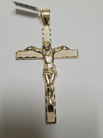 10K Yellow Gold Crucifix Cross Pendant  Jesus Christ Necklace Charm Women Men
