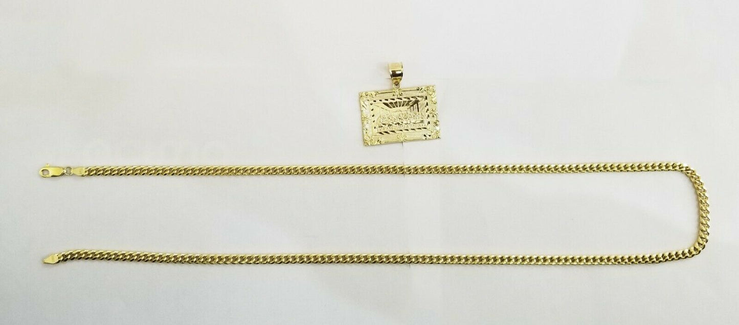 10k last supper charm with Real gold miami cuban chain 24inch, 5mm,10kt gold set