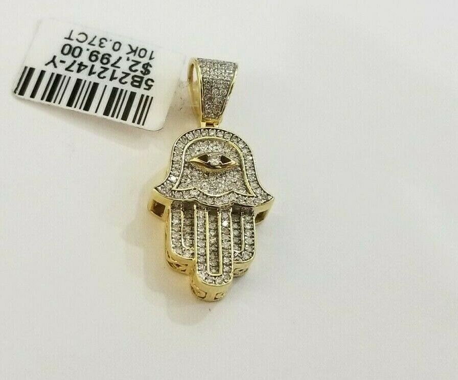 10k Yellow Gold Hamsa Hand 0.37 CT Genuine Diamond Charm Men Diamond Real