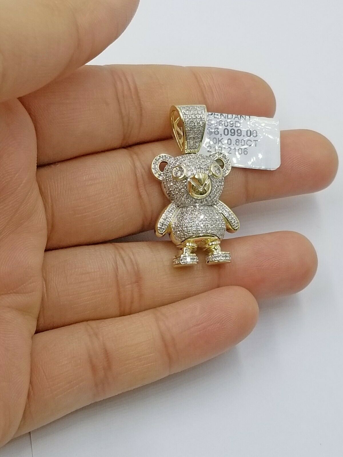 10k Yellow Gold Diamond Charm Teddy Bear Pendant Real