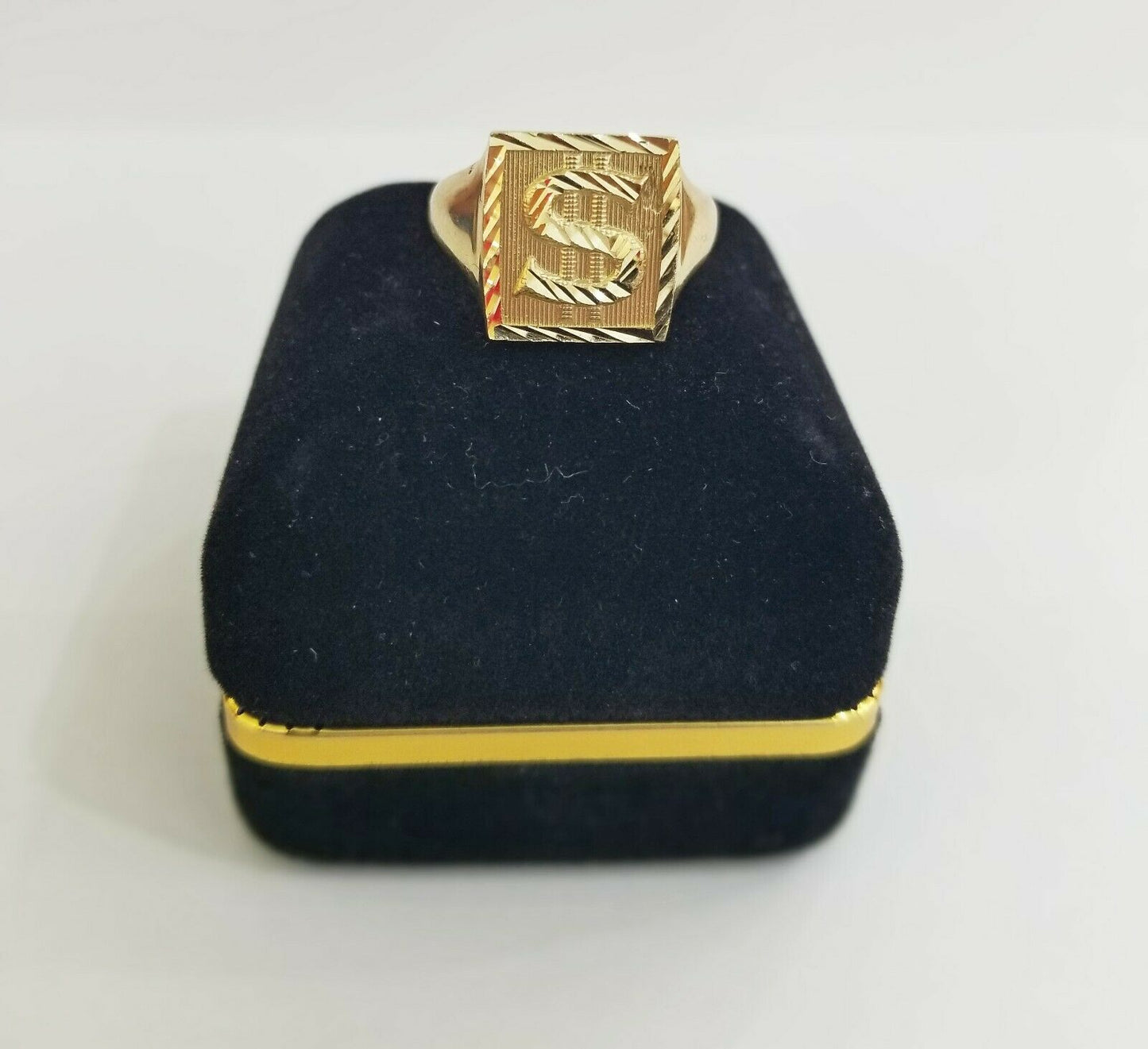 10k Men's yellow Gold "$" dollar sign Ring ,Sizable casual square gold ring 10kt