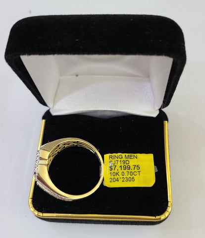 Real 10k Yellow Gold Diamond Ring Rectangle Shaped Size 10 Mens Natural Diamonds