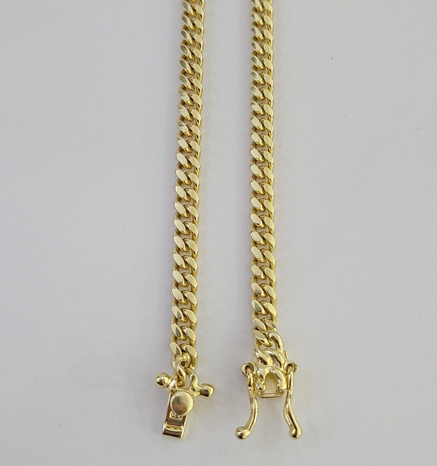 10K Solid Yellow Gold 4mm Miami Cuban Link Chain Necklace 20" Two Chains