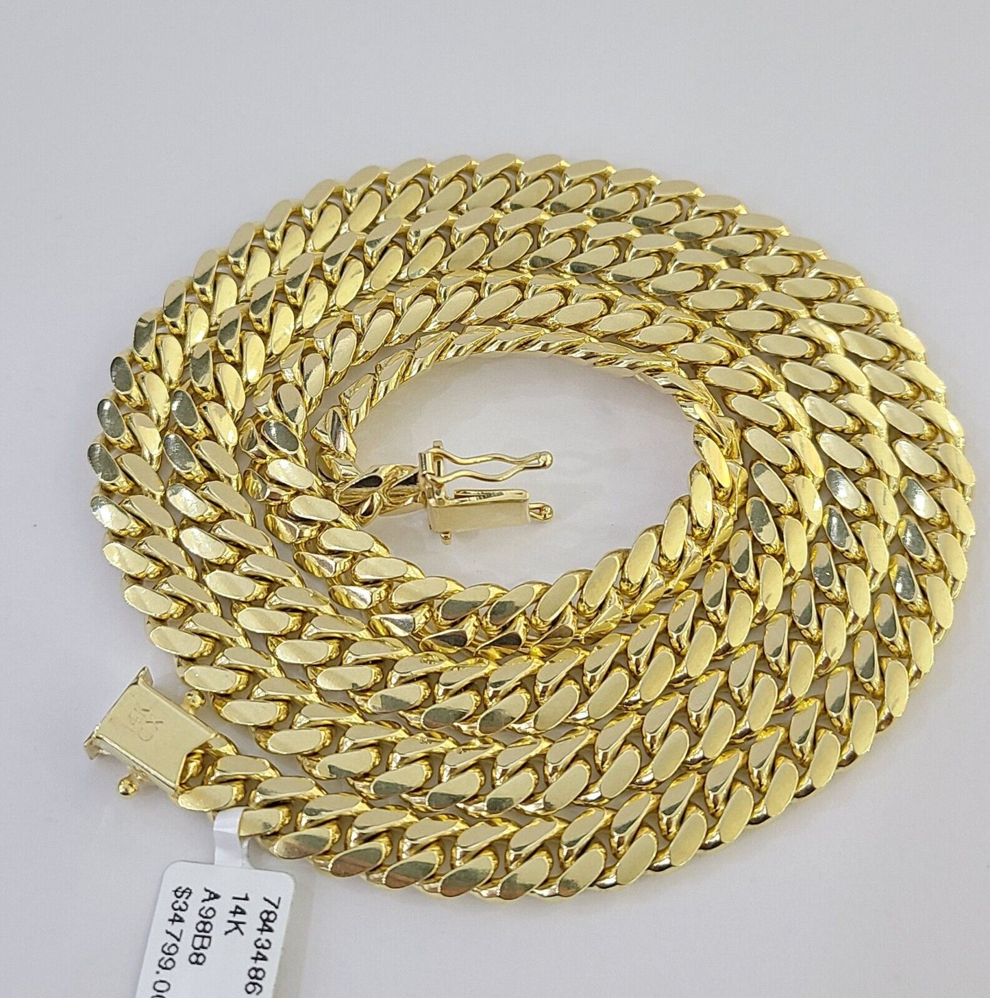 14K Solid Yellow Gold 7mm Miami Cuban Link Chain Necklace 26" Inch 14Kt