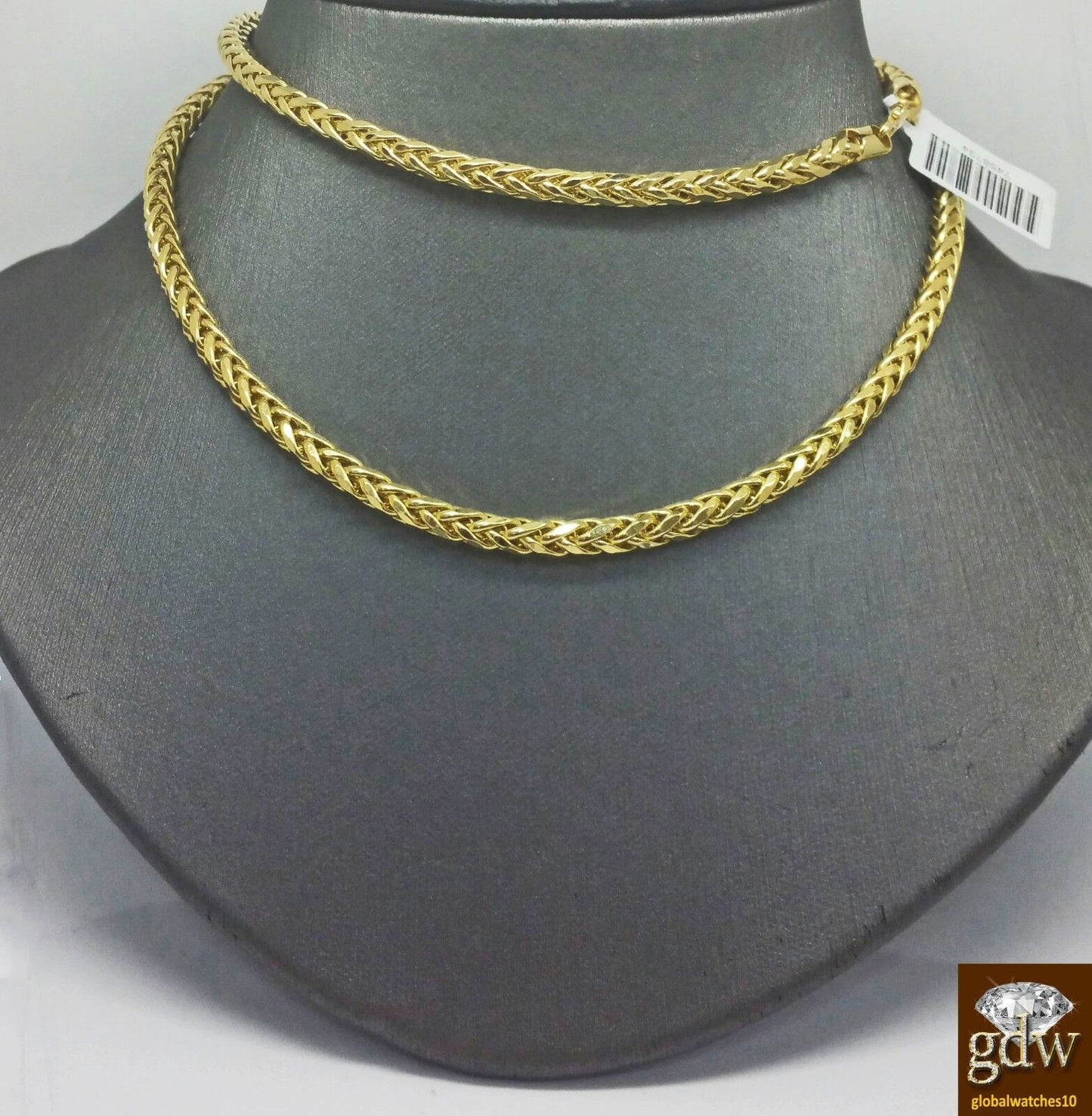 Real 10k Gold 4mm Men yellow Gold Palm Chain Necklace 22" Wheat