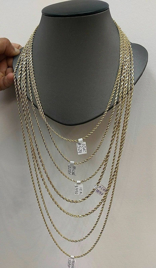 10k Gold Rope Chain 2-8mm Necklace 16"-30" men women Diamond cut REAL 10kt