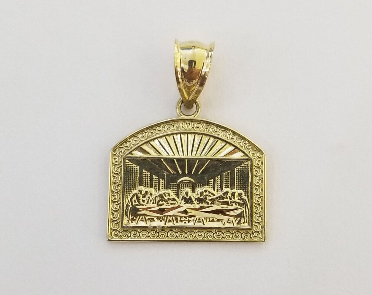 10k Real Yellow Gold Last Supper Charm Pendant Men Women Diamond cuts Design