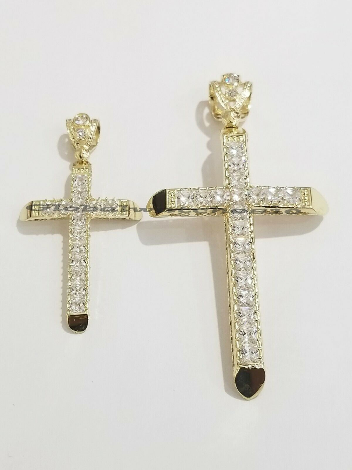 2" 3" 10k Yellow Gold Cross Charm Pendant Men's Real 10KT Gold Jesus Crucifix