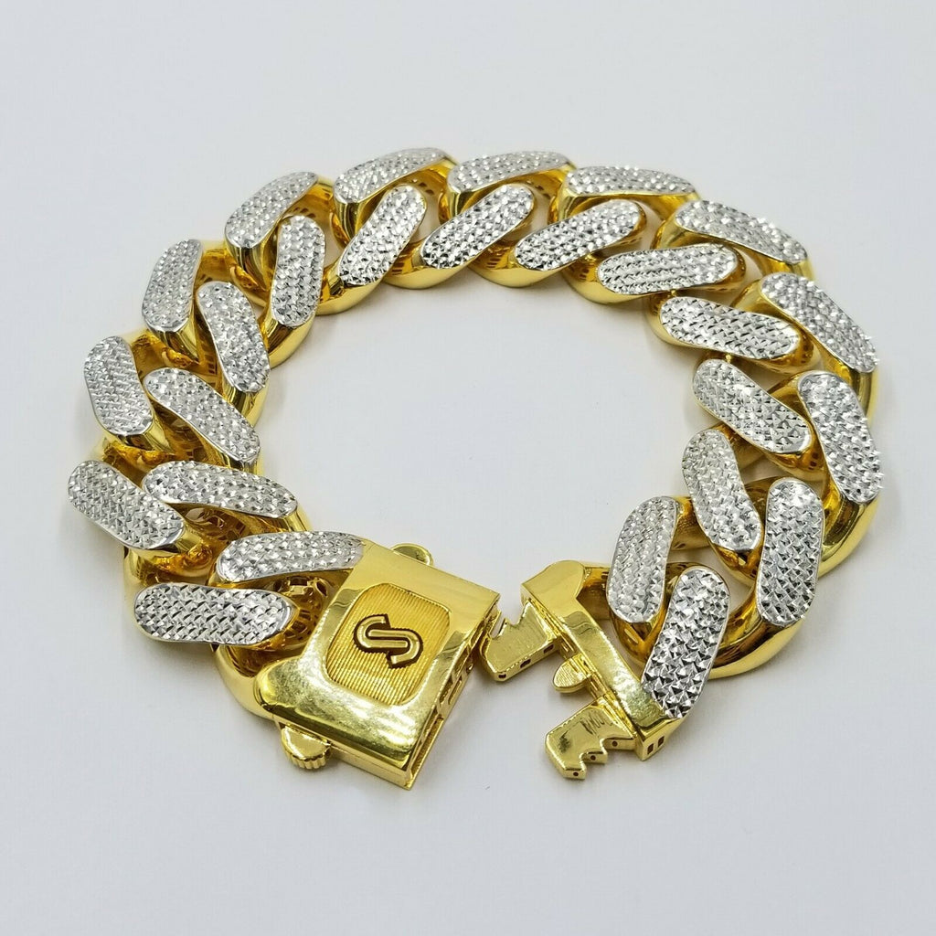 10K Yellow Gold 24MM Miami Cuban Diamond Cut Bracelet Box Clasp 8 INCH