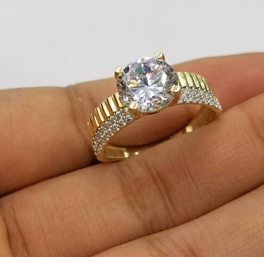 10K Yellow Gold Solitaire Diamond Ladies Promise Ring 1 CT Double Row Channel