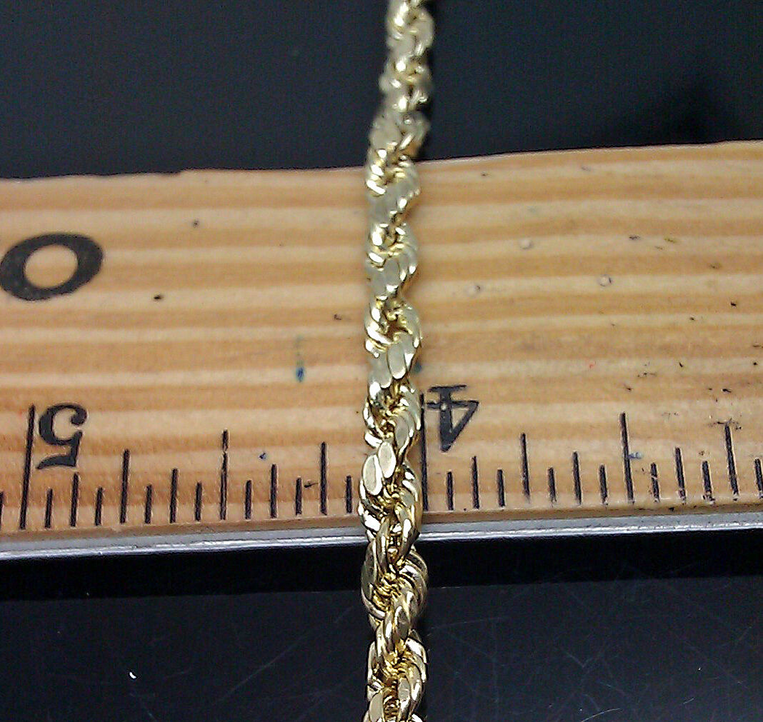 Real 10k Yellow Gold Rope Bracelet 4mm 7.5 Inch Men women Real diamond Cut