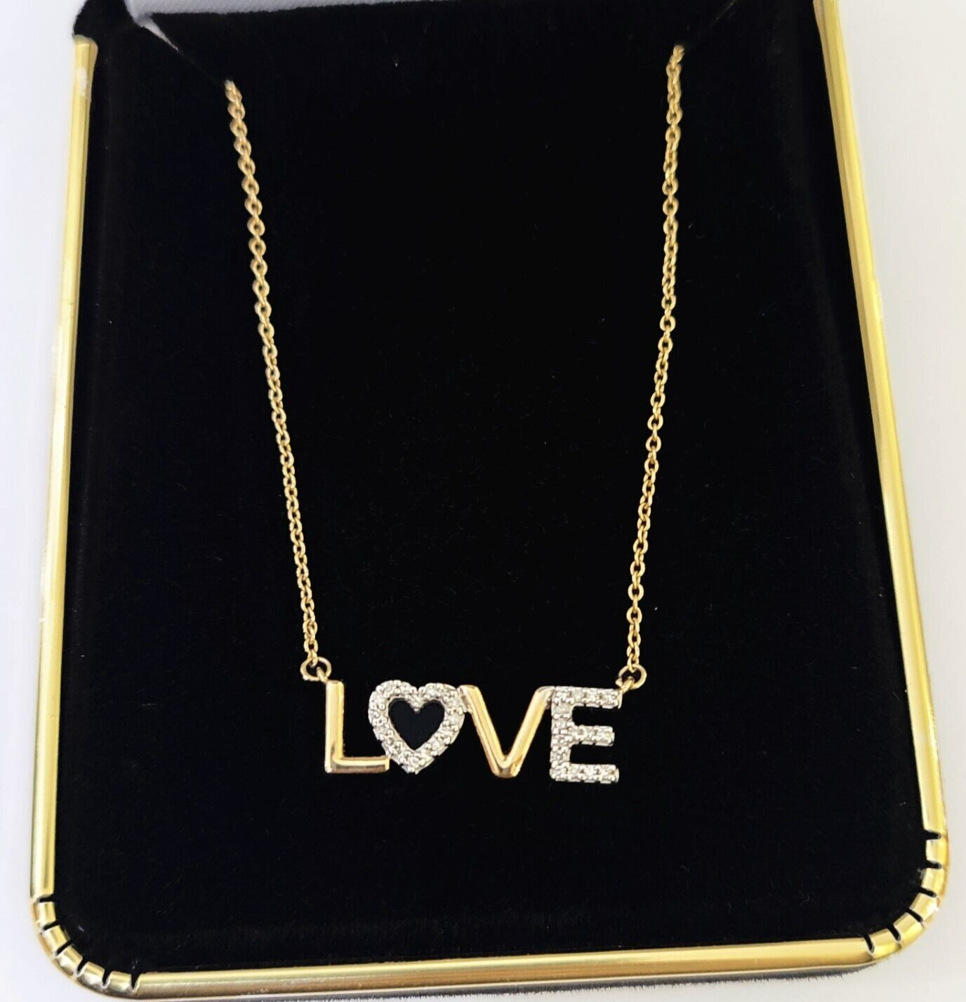 Real 10k Yellow Gold LOVE Pendant Chain Necklace Set Women