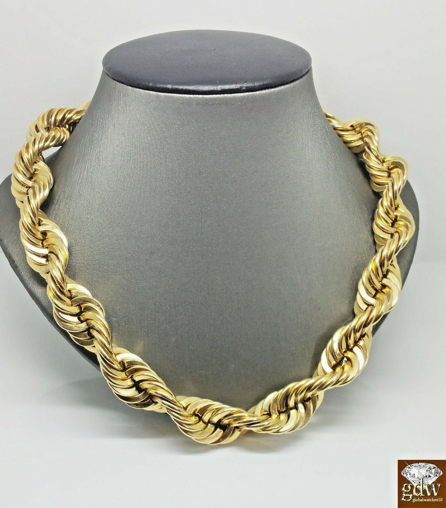 10k Real Gold Rope Chain Necklace 20 Inch15mm Men thick Brand NEW –  Globalwatches10