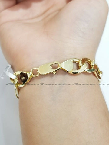 10K Yellow Gold Figaro Link Bracelet Men Women 8-8.5 inches 11mm REAL